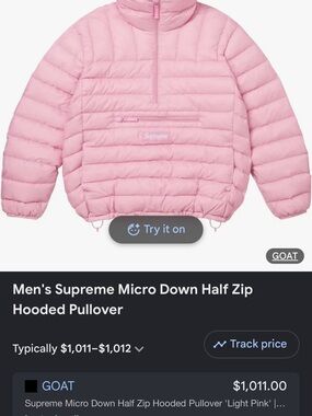 Supreme Men's Micro Down Half-Zip Pullover - Pink
